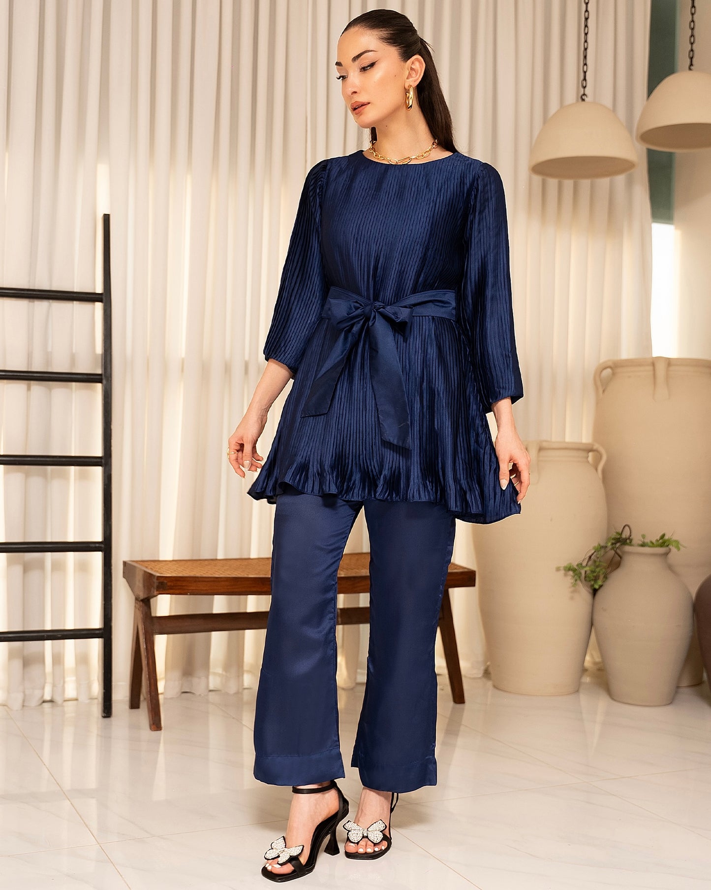 Sapphire Bow Pleated Co-Ord Set