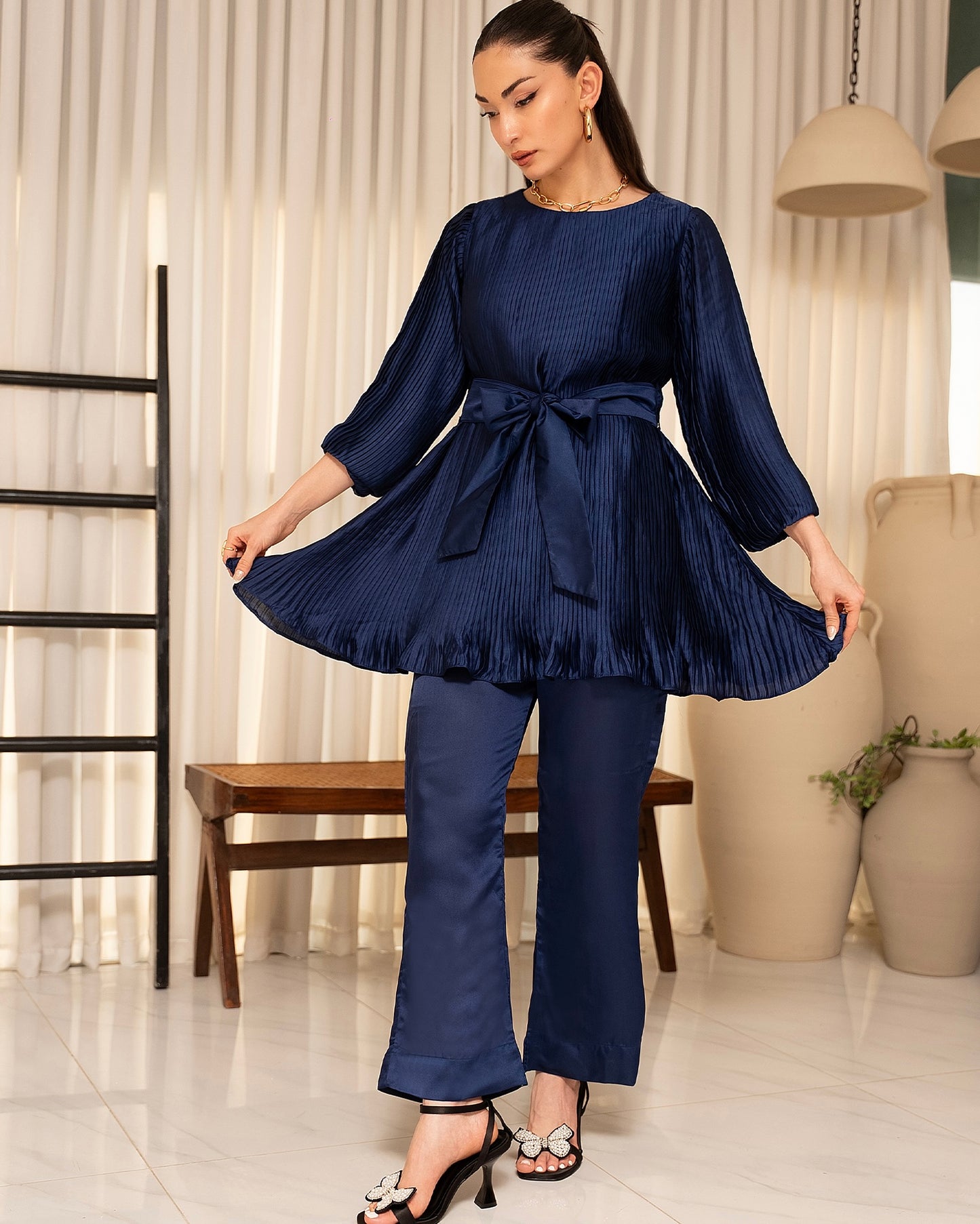 Sapphire Bow Pleated Co-Ord Set