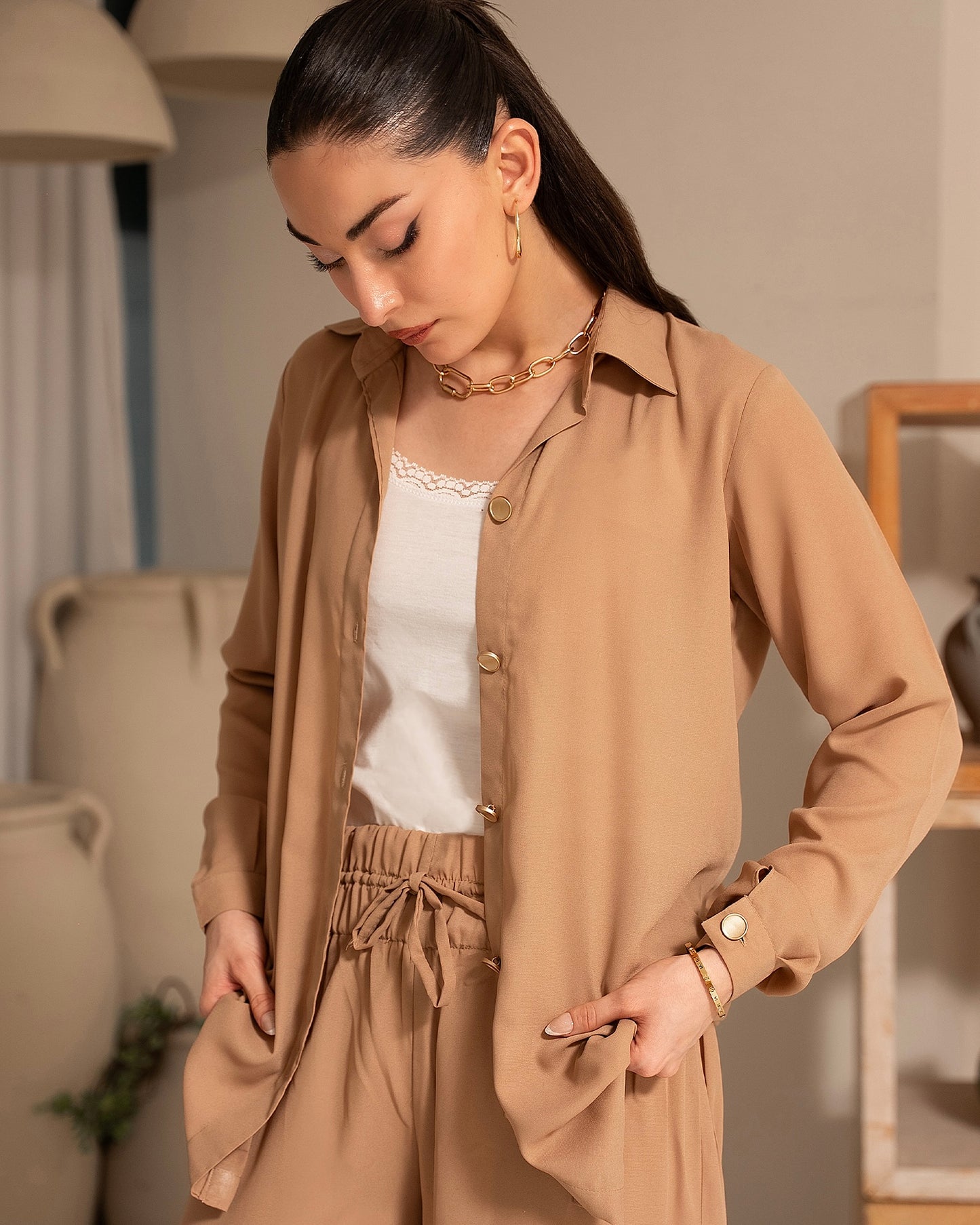 Nude Open Front Co-Ord Set