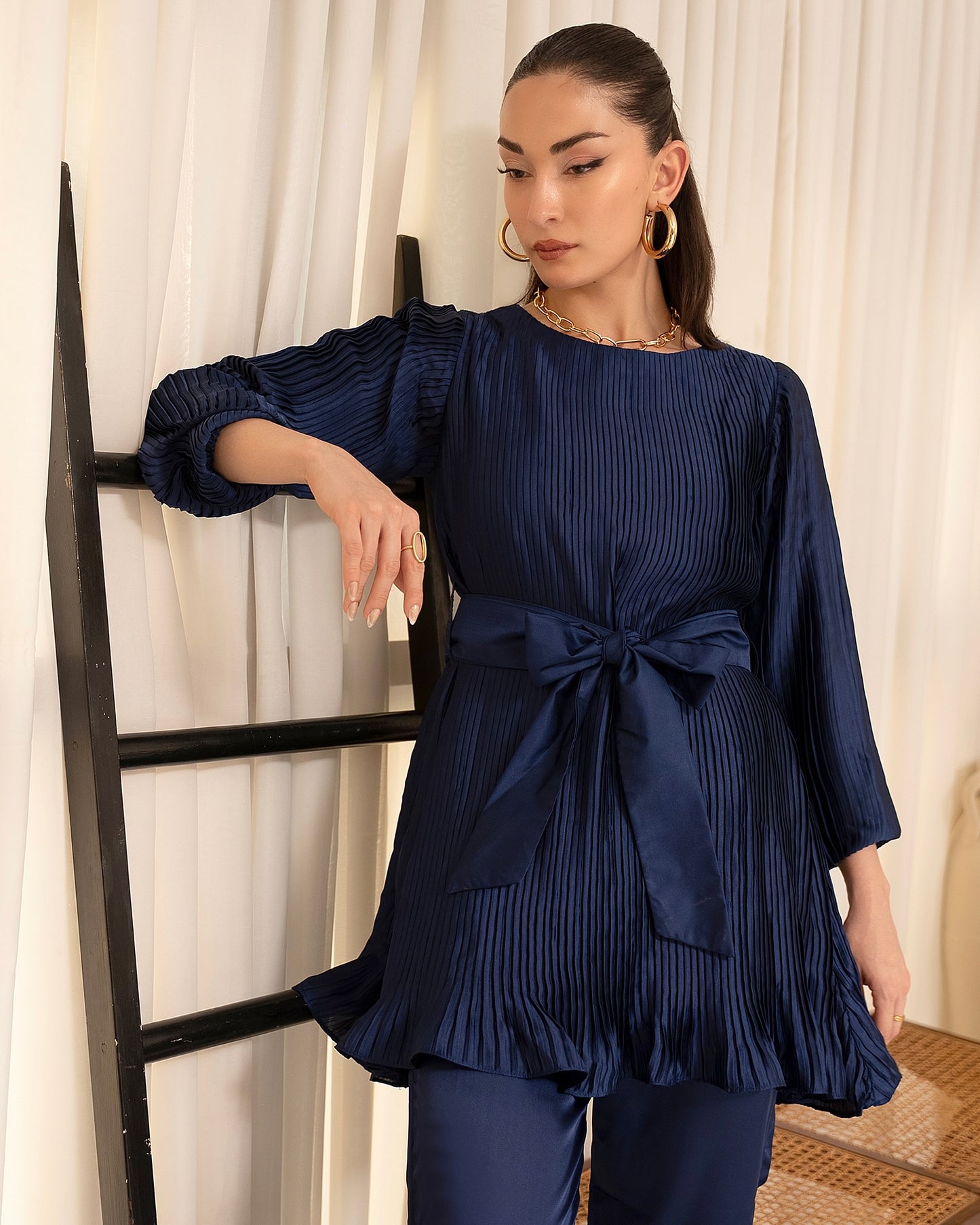 Sapphire Bow Pleated Co-Ord Set